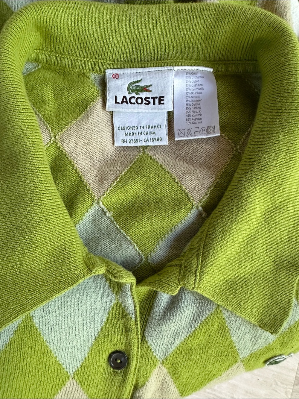 Ivy League Country Club Lacoste Lime Argyle Logo Knit Polo Sweater ~ Women’s 40 - Picture 6 of 11